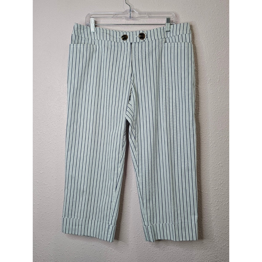 Pantology Womens Blue White Striped Cropped Trousers Pants 16 Nautical Cuffed